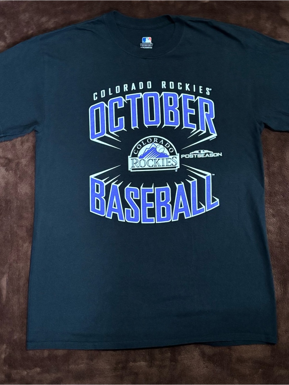 Genuine Merchandise Black Colorado Rockies Graphic Tee with Purple Print